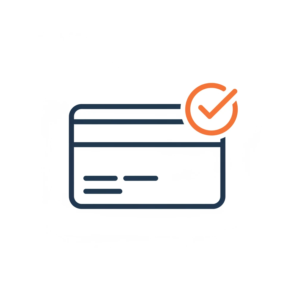 Credit card with checkmark icon representing verified payment and review